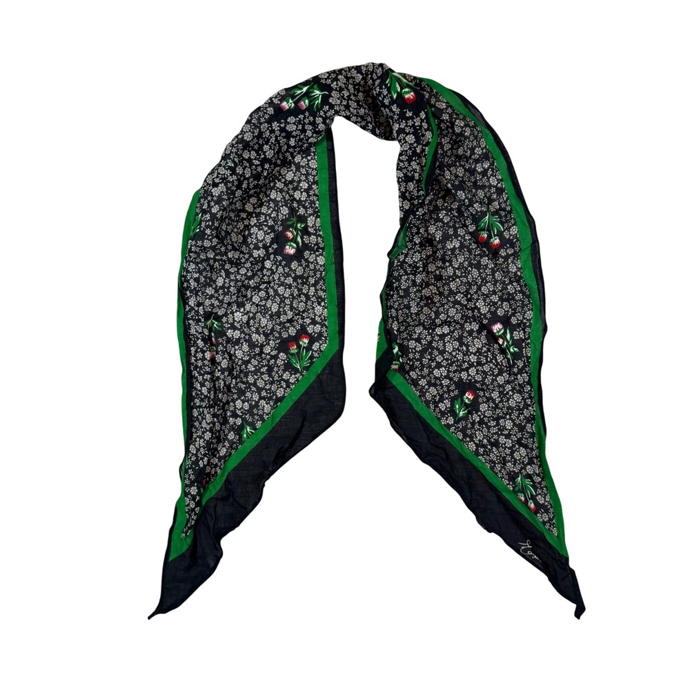 VTG 70s Eva for Robert Janan Floral Scarf Black Green Cottagecore Grannycore